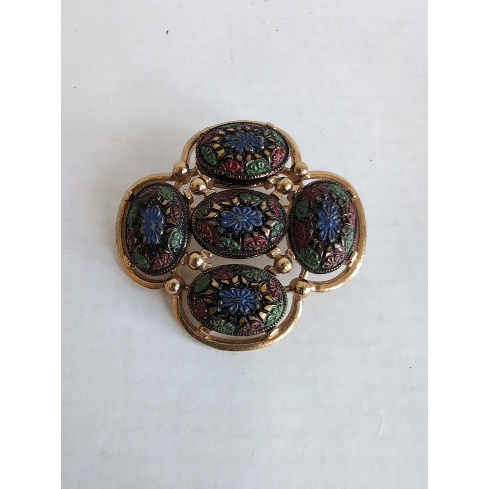Vintage Sarah Coventry Light of The East Mosaic Cabochon Oval Brooch 1968 Signed